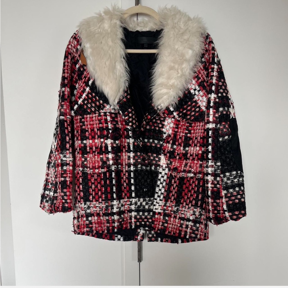 Rag & Bone Tweed Coat with Faux Fur Collar